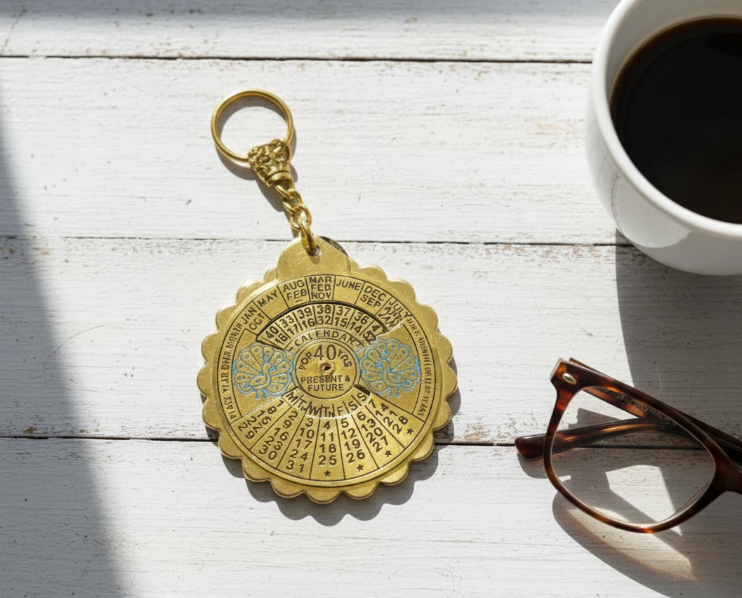 Brass Keychain with 40-Year Calendar