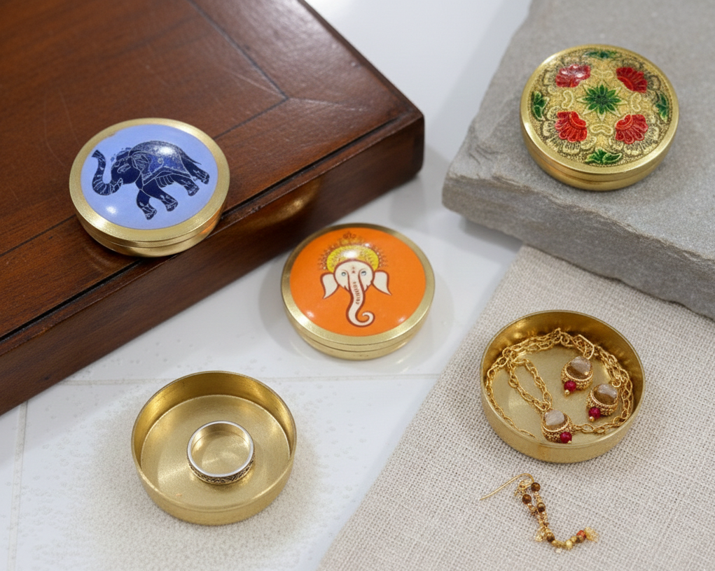 Handcrafted Brass Trinket Box – Decorative Storage with Lid